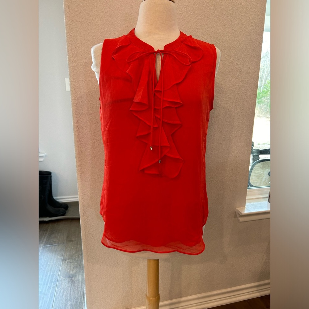 Tommy Hilfiger Elegant Red Sleeveless ruffle Blouse large